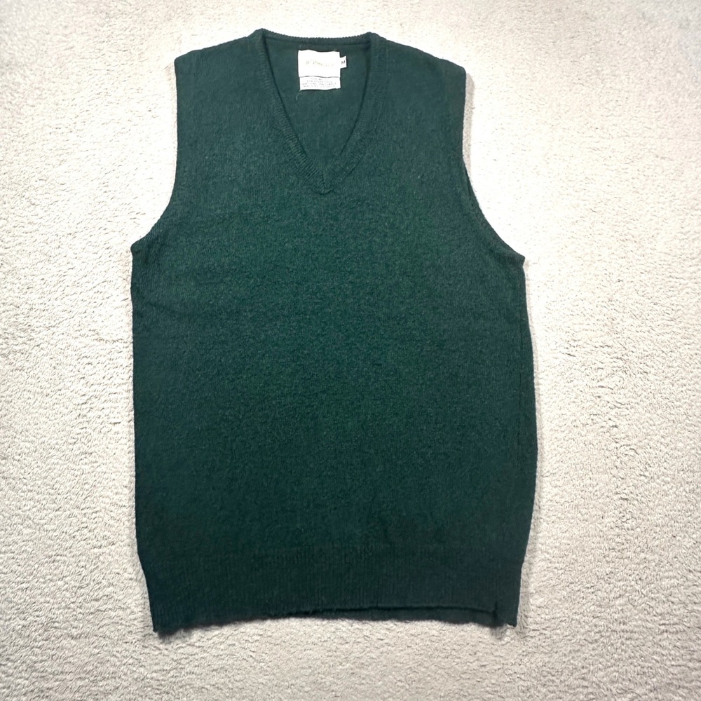 Vintage JCPenney Sweater Vest Mens M Green Wool Blend V-Neck Preppy 90s VTG